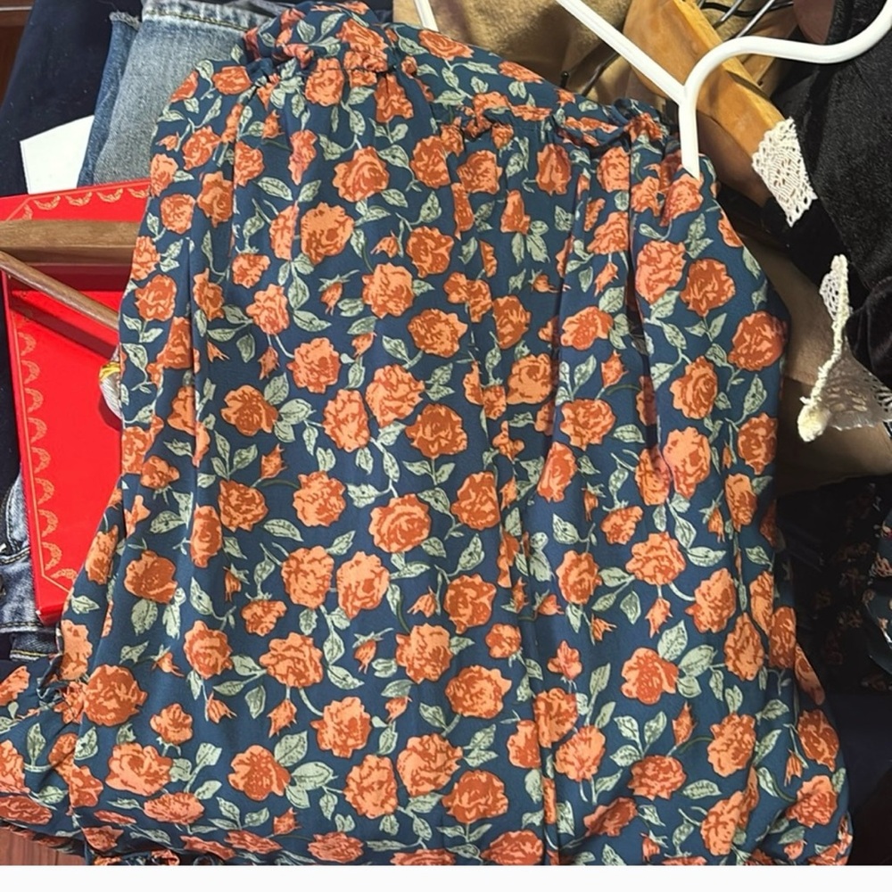 Sold-Floral Print Skirt - Blue and Orange